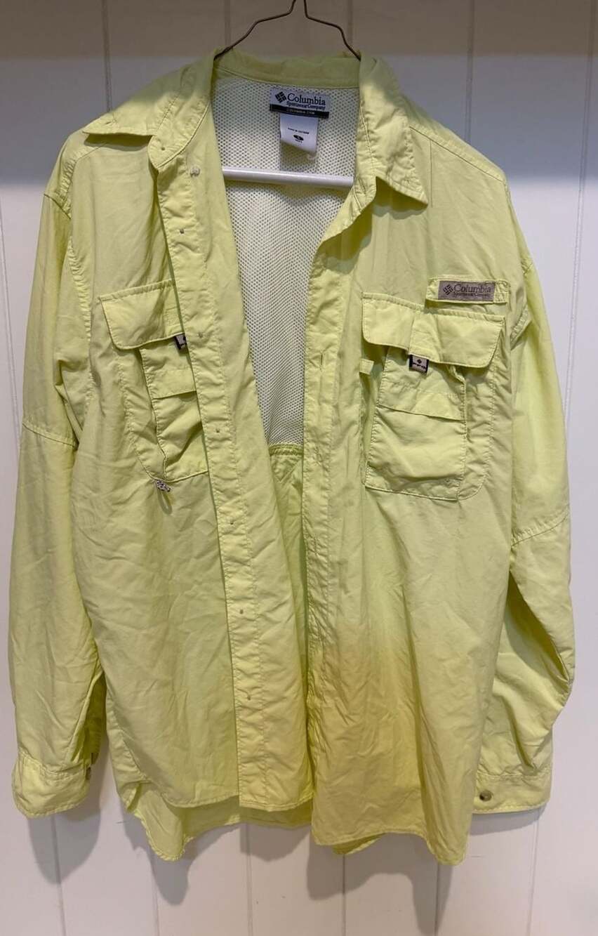Columbia PFG Bahama Long Sleeve Shirt Size S Yellow